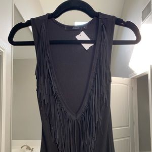 Black V neck dress with frindge